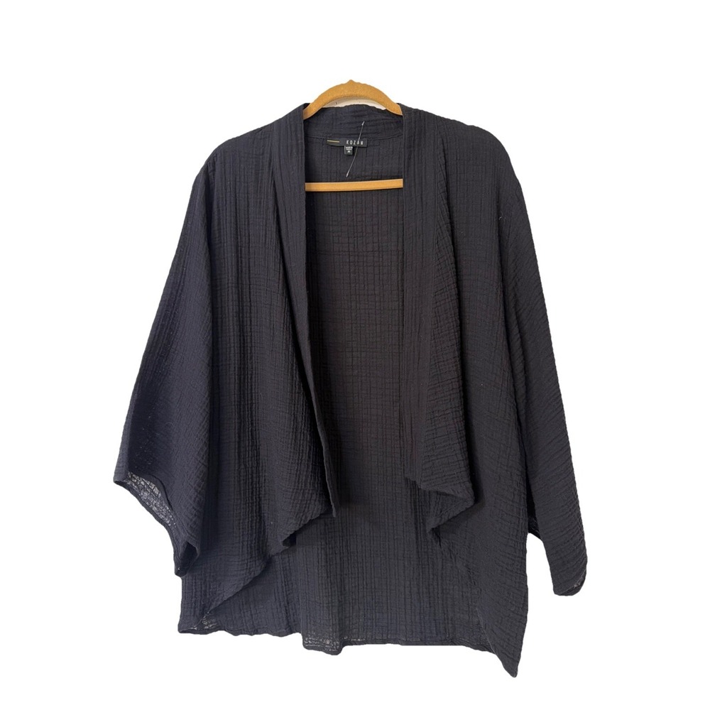 Kozan Womens‎ Asymmetrical Size Medium Black Gauze Open Front Sweater Cardigan